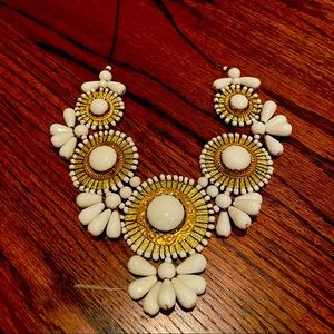J. Crew White/Gold Flower Stone Statement Necklace